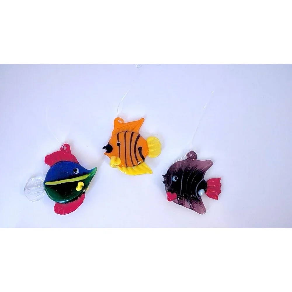 Lot of 3 LS Arts Blown Glass Floating Fish w Bubble Tropical Tank Aquarium Decor